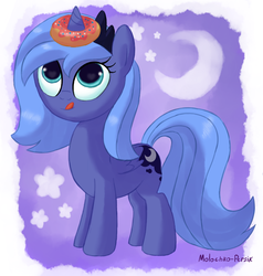 Size: 800x840 | Tagged: safe, artist:molochko-persik, princess luna, g4, donut, female, filly, food, solo, woona