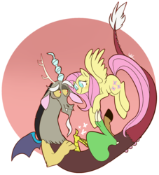 Size: 959x1054 | Tagged: safe, artist:waackery, discord, fluttershy, draconequus, pegasus, pony, g4, blushing, cute, discute, eye contact, female, floppy ears, flying, looking at each other, male, mare, ship:discoshy, shipping, shyabetes, signature, simple background, smiling, spread wings, straight, white background, wings