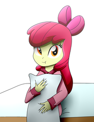 Size: 1700x2200 | Tagged: safe, artist:graytyphoon, apple bloom, equestria girls, g4, adorabloom, clothes, cute, female, pajamas, pillow, scrunchy face, solo