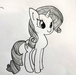 Size: 1069x1062 | Tagged: safe, artist:tjpones, rarity, g4, female, monochrome, simple background, solo, traditional art, white background