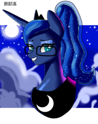 Size: 1435x1825 | Tagged: dead source, safe, artist:skyart301, princess luna, g4, female, glasses, solo