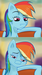 Size: 487x867 | Tagged: safe, artist:jj-snake, rainbow dash, g4, the saddle row review, female, reaction image, scene interpretation, solo