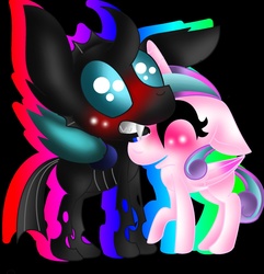 Size: 1233x1280 | Tagged: safe, artist:tailsdollterror, princess flurry heart, changeling, nymph, g4, blushing, cute, filly, nuzzling