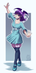 Size: 1500x3000 | Tagged: safe, artist:mykegreywolf, oc, oc only, oc:high pitch, bat pony, human, bloomers, bow, clothes, dress, hair bow, humanized, humanized oc, mary janes, pantyhose, smiling, solo