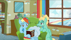 Size: 400x225 | Tagged: safe, screencap, rainbow dash, zephyr breeze, pegasus, pony, flutter brutter, g4, my little pony: friendship is magic, animated, female, male, mare, rainbro dash, reading, reversed, stallion