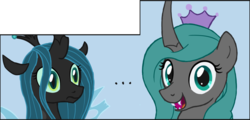 Size: 1398x671 | Tagged: safe, artist:arrkhal, edit, queen chrysalis, g4, ..., cropped, mirror universe, reversalis