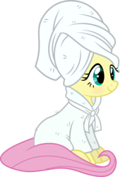 Size: 4083x6000 | Tagged: safe, artist:slb94, fluttershy, pegasus, pony, g4, absurd resolution, bathrobe, blushing, clothes, cute, female, robe, shyabetes, simple background, sitting, smiling, solo, transparent background, vector