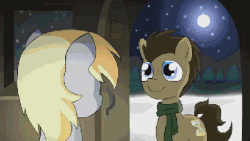 Size: 400x225 | Tagged: safe, artist:alfa995, screencap, derpy hooves, doctor whooves, time turner, pegasus, pony, g4, animated, clothes, cottagecore, cute, derpabetes, female, frame by frame, holly, holly mistaken for mistletoe, mare, scarf