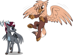 Size: 1400x1058 | Tagged: safe, artist:sirzi, oc, oc only, classical hippogriff, deer, hippogriff, peryton, duo, non-pony oc