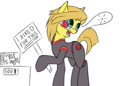 Size: 1450x1024 | Tagged: safe, artist:frecklesfanatic, oc, oc only, oc:harvest song, cyborg, earth pony, pony, amputee, i never asked for this, mute, pony randomizer challenge, prosthetic limb, prosthetics, sigh, solo