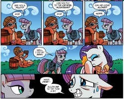 Size: 1300x1044 | Tagged: safe, artist:brenda hickey, idw, hot air, maud pie, rarity, earth pony, pony, friends forever #29, g4, my little pony: friends forever, spoiler:comic, apple cider, aviator goggles, drink, goggles, pilot