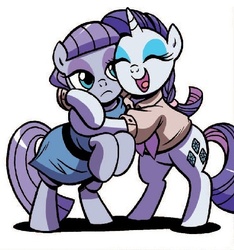 Size: 529x564 | Tagged: safe, artist:brenda hickey, idw, maud pie, rarity, earth pony, pony, unicorn, friends forever #29, g4, my little pony: friends forever, spoiler:comic, duo, female, hug, mare, shipping fuel