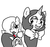 Size: 640x600 | Tagged: safe, artist:ficficponyfic, oc, oc only, oc:emerald jewel, oc:joyride, earth pony, pony, unicorn, colt quest, adult, amulet, bags under eyes, bowtie, child, clothes, color, colt, cutie mark, eyeshadow, female, femboy, foal, glare, grin, hair over one eye, hiding, horn, makeup, male, mantle, mare, nervous, smiling, story included, worried