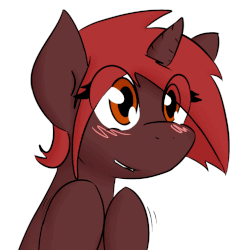 Size: 750x757 | Tagged: safe, artist:candel, oc, oc only, oc:cocoa glaze, pony, animated, blushing, cute, excited, lip bite, smiling, solo