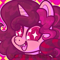 Size: 600x600 | Tagged: safe, artist:dolcisprinkles, oc, oc only, oc:dolly montage, pony, unicorn, fangs, heart, heart eyes, open mouth, smiling, solo, sparkly eyes, wingding eyes