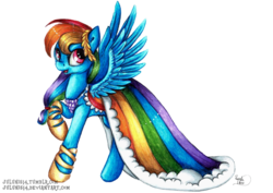 Size: 1024x725 | Tagged: safe, artist:julunis14, rainbow dash, pegasus, pony, g4, the best night ever, clothes, dress, female, gala dress, rainbow dash always dresses in style, solo