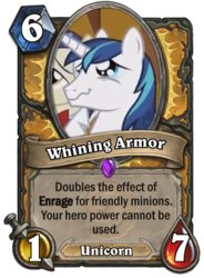 Size: 400x543 | Tagged: safe, screencap, shining armor, pony, unicorn, g4, card, crying, crying armor, exploitable meme, hearthstone, liquid pride, male, meme, meta, sad, sad armor, stallion, trading card, warcraft, whining, whining armor