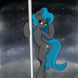 Size: 800x800 | Tagged: safe, artist:jaomt2015, oc, oc only, oc:ghost lily, pony, bipedal, bipedal leaning, solo, stripper pole