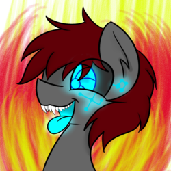 Size: 1000x1000 | Tagged: safe, artist:askhypnoswirl, oc, oc only, cyborg, glowing eyes, glowing tongue, sharp teeth, solo, tongue out