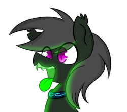 Size: 1280x1130 | Tagged: safe, artist:askhypnoswirl, oc, oc only, oc:maraco arco, bat pony, pony, collar, fangs, glowing tongue, smiling, solo, tongue out