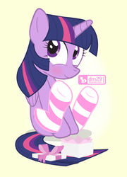 Size: 720x1000 | Tagged: safe, artist:dm29, twilight sparkle, alicorn, pony, g4, blushing, clothes, cute, female, julian yeo is trying to murder us, present, socks, solo, striped socks, twiabetes, twilight sparkle (alicorn)