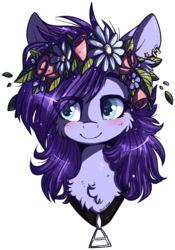 Size: 831x1184 | Tagged: safe, artist:tay-niko-yanuciq, oc, oc only, blushing, bust, colored pupils, flower, flower in hair, portrait, simple background, solo, transparent background, wreath