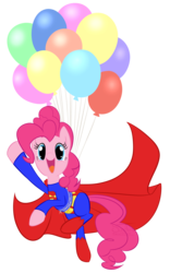 Size: 1000x1600 | Tagged: safe, artist:sweettots, pinkie pie, g4, balloon, female, looking at you, open mouth, simple background, smiling, solo, supermare, then watch her balloons lift her up to the sky, transparent background