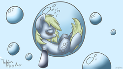 Size: 3840x2160 | Tagged: safe, artist:fakskis, derpy hooves, pegasus, pony, g4, belly button, blushing, bubble, drool, ear fluff, female, high res, in bubble, mare, sleeping, solo