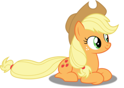 Size: 5000x3569 | Tagged: safe, artist:dashiesparkle, applejack, earth pony, pony, g4, look before you sleep, .svg available, absurd resolution, applejack's hat, cowboy hat, cute, female, happy, hat, jackabetes, looking at someone, lying, lying down, mare, ponyloaf, ponyscape, prone, shadow, simple background, smiling, solo, transparent background, vector