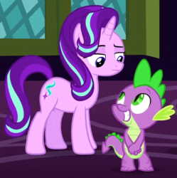 Size: 468x470 | Tagged: safe, screencap, spike, starlight glimmer, a hearth's warming tail, g4, cropped