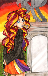 Size: 2155x3384 | Tagged: dead source, safe, artist:fir3h34rt, sunset shimmer, equestria girls, g4, female, high res, human coloration, solo, traditional art