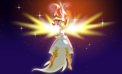 Size: 3300x2000 | Tagged: safe, artist:geraritydevillefort, sunset shimmer, equestria girls, g4, my little pony equestria girls: friendship games, angry, catasterism, clothes, daydream shimmer, dress, female, fiery shimmer, fire, gritted teeth, high res, night sky, solo, stars, sunshine shimmer