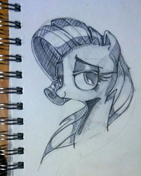 Size: 2311x2874 | Tagged: safe, artist:lisa-elburn, rarity, g4, alternate hairstyle, doodle, female, high res, monochrome, solo, traditional art