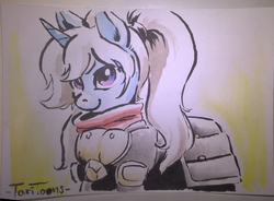 Size: 700x514 | Tagged: safe, artist:taritoons, pony, comic salon erlangen, crossover, league of legends, ponified, poppy, solo, traditional art