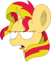 Size: 1725x2090 | Tagged: safe, artist:pastelhorses, sunset shimmer, pony, unicorn, g4, annoyed, big ears, bust, female, portrait, simple background, solo, transparent background