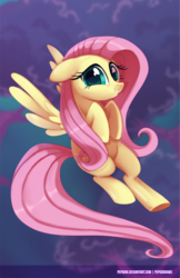 Size: 720x1112 | Tagged: safe, artist:pepooni, fluttershy, pegasus, pony, g4, cute, female, looking at you, shyabetes, smiling, solo, spread wings, wings