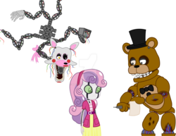 Size: 1017x786 | Tagged: safe, artist:ex-machinart, sweetie belle, robot, equestria girls, g4, crossover, five nights at freddy's, freddy fazbear, hidden image, mangle, simple background, sweetie bot, transparent background, vector