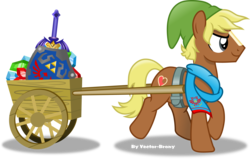 Size: 5052x3215 | Tagged: safe, artist:vector-brony, quarter hearts, earth pony, pony, flutter brutter, g4, absurd resolution, blaze (coat marking), cart, clothes, coat markings, facial markings, harness, hat, hylian shield, hyrule warriors, link, master sword, ponified, raised hoof, rupee, scarf, shadow, shield, simple background, solo, sword, the legend of zelda, transparent background, trotting, vector