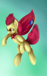 Size: 512x832 | Tagged: safe, artist:kwendynew, apple bloom, g4, belly button, cape, clothes, cmc cape, cutie mark, female, solo, the cmc's cutie marks