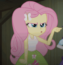 Size: 513x529 | Tagged: safe, fluttershy, equestria girls, g4, my little pony equestria girls: rainbow rocks, angry, animated, cropped, female, peeved, pointing, solo