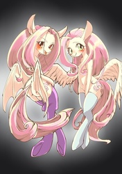 Size: 1223x1736 | Tagged: safe, artist:unousaya, fluttershy, bat pony, pony, semi-anthro, g4, arm hooves, belly button, bipedal, blushing, butt wings, clothes, duality, flutterbat, race swap, socks, thigh highs