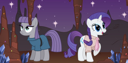 Size: 2662x1325 | Tagged: safe, artist:mlp-silver-quill, idw, maud pie, rarity, friends forever #29, g4, my little pony: friends forever, spoiler:comic, cave