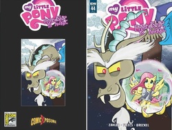 Size: 1128x852 | Tagged: safe, artist:diana leto, idw, discord, fluttershy, friendship is magic #44, g4, comic cover, cover, labyrinth, parody, san diego comic con