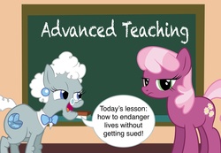 Size: 1600x1106 | Tagged: safe, artist:mlp-silver-quill, idw, cheerilee, deep strata, earth pony, pony, friends forever #29, g4, my little pony: friends forever, chalkboard, duo, idw showified
