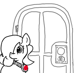 Size: 640x600 | Tagged: safe, artist:ficficponyfic, oc, oc only, oc:emerald jewel, earth pony, pony, colt quest, amulet, child, colt, door, doorknob, foal, keyhole, listening, male, story included