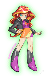 Size: 800x1281 | Tagged: dead source, safe, artist:lemonpandachan, sunset shimmer, equestria girls, g4, beautiful, boots, clothes, female, human coloration, jacket, leather jacket, legs, miniskirt, skirt, solo