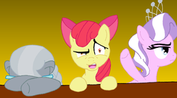 Size: 758x422 | Tagged: safe, artist:sephiroth7734, apple bloom, diamond tiara, silver spoon, g4, cropped, reaction image