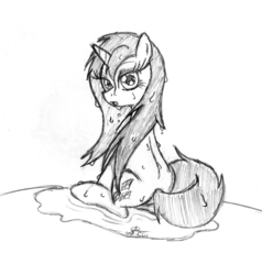 Size: 1688x1776 | Tagged: safe, artist:leadhooves, rarity, pony, unicorn, g4, female, mare, monochrome, solo, wet, wet mane, wet mane rarity