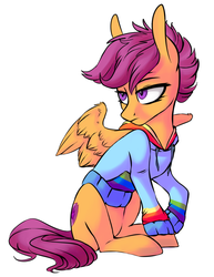 Size: 1781x2309 | Tagged: safe, artist:etalir, scootaloo, g4, clothes, cutie mark, female, hoodie, simple background, solo, the cmc's cutie marks, white background