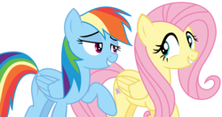 Size: 5269x2791 | Tagged: safe, artist:sketchmcreations, fluttershy, rainbow dash, flutter brutter, g4, can i do it on my own, happy, inkscape, looking at each other, raised hoof, simple background, smiling, transparent background, vector